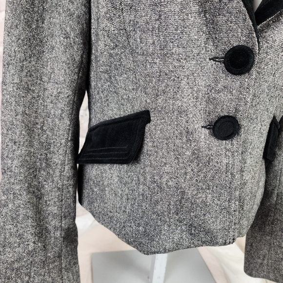 Vintage Louben Wool Tweed Blazer Velvet Accents Black White Size 10 - Picture 5 of 13